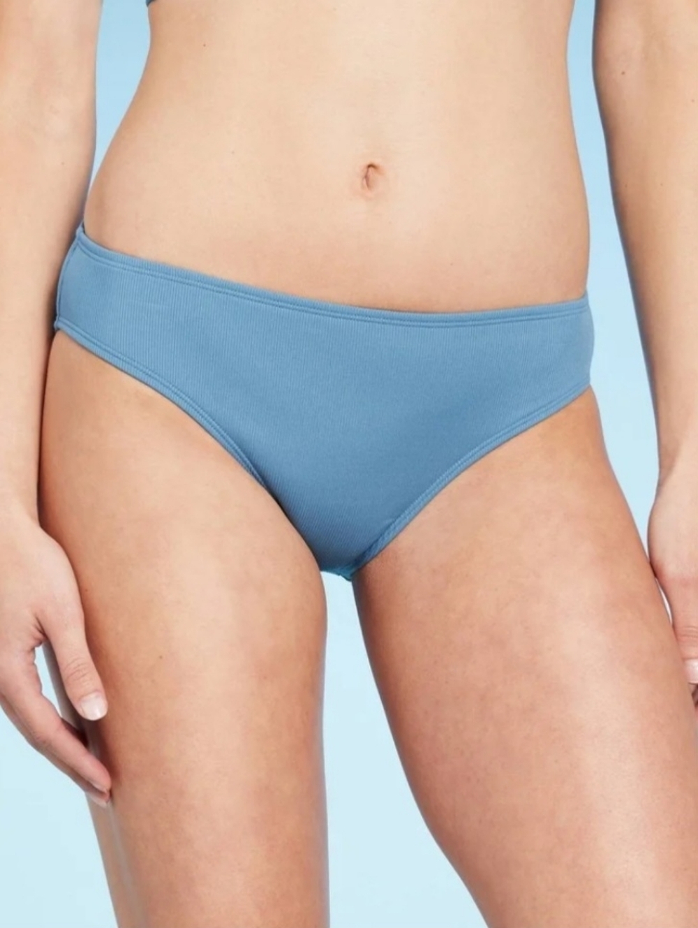 NEW XS Shade & Shore Dusty Blue Ribbed Full Coverage Hipster Bikini Bottom